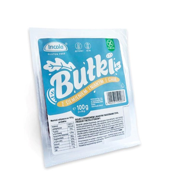 INCOLA Bezglutenowe bułki z siemieniem i chia b/g 100g