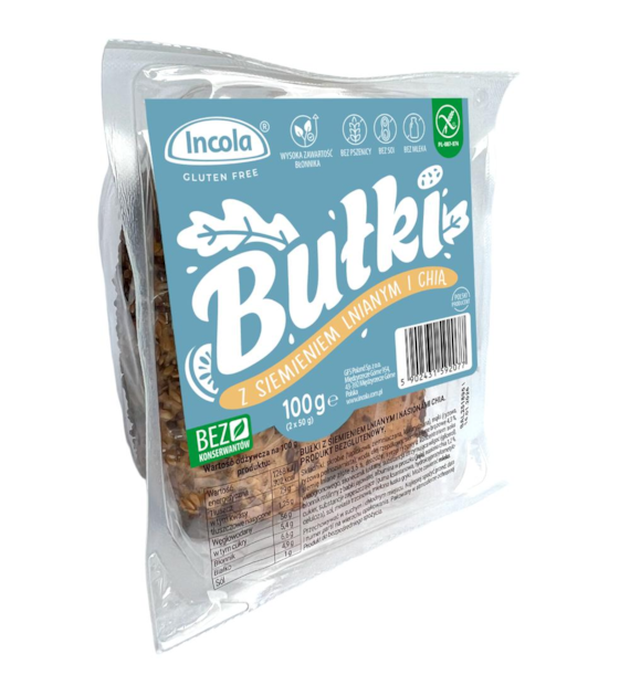 INCOLA Bezglutenowe bułki z siemieniem i chia b/g (2x50g) 100g