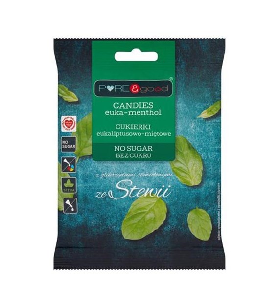 PURE&GOOD Cukierki eukal. mięta ze stewią b/c 50g