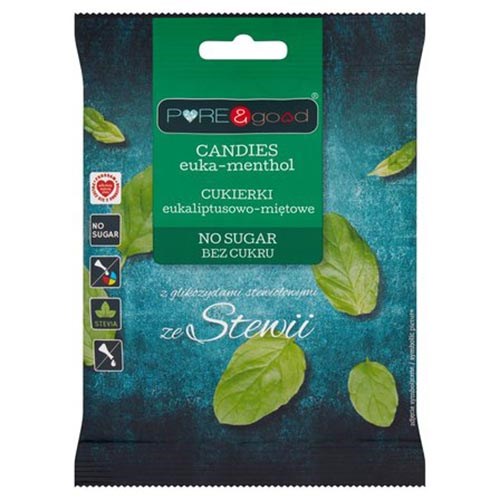 PURE&GOOD Cukierki eukal. mięta ze stewią b/c 50g
