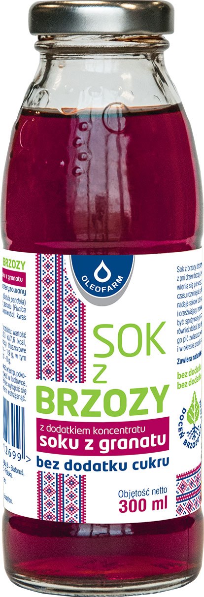 OLEOFARM Sok z brzozy z granatem  bez dodatku cukru 300ml
