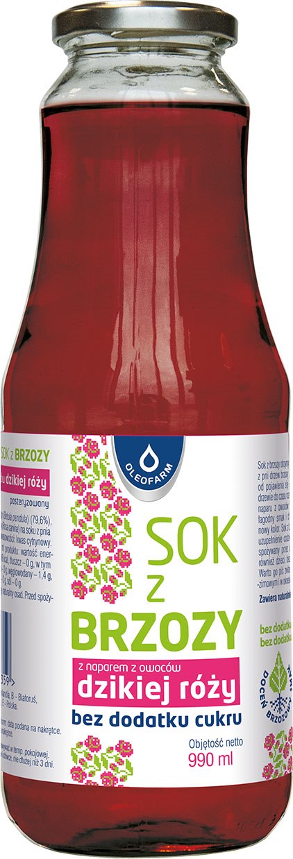 OLEOFARM Sok z brzozy z dziką różą bez dodatku cukru 990ml