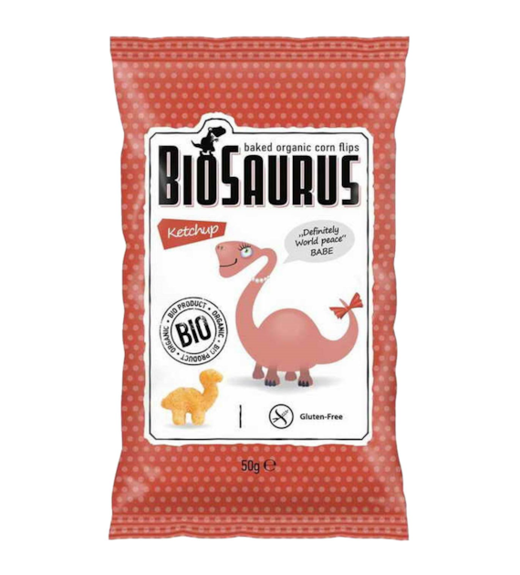BIOSAURUS Chrupki kukur. Dinozaury o smaku ketchupowym BIO 50g
