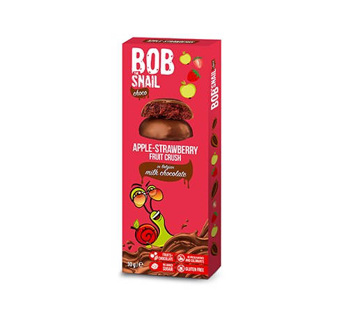 BOB SNAIL Ciasteczko owocowe jabłko truskawka w mlecznej czekoladzie 30g