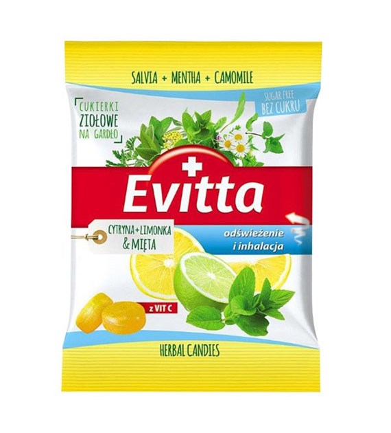 EVITTA Ziołowe cukierki z wit.C o smaku cytryny, limonki i mięty b/c 60g