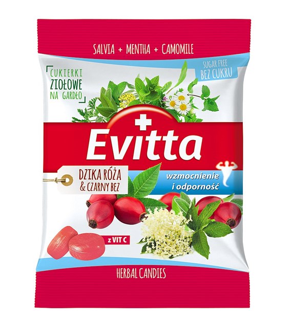 EVITTA Ziołowe cukierki z wit.C o smaku dzikiej róży b/c 60g