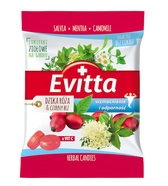 EVITTA Ziołowe cukierki z wit.C o smaku dzikiej róży b/c 60g