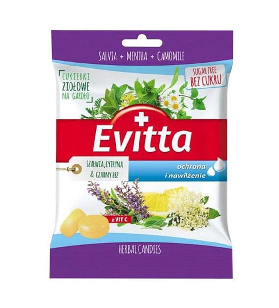 EVITTA Ziołowe cukierki z wit.C o smaku szałwi, cytryny i czarnego bzu b/c 60g