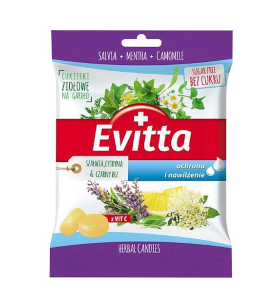 EVITTA Ziołowe cukierki z wit.C o smaku szałwi, cytryny i czarnego bzu b/c 60g