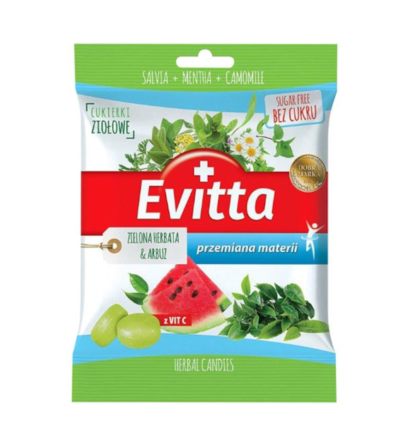 EVITTA Ziołowe cukierki z wit.C o smaku zielonej herbaty i arbuza b/c 60g