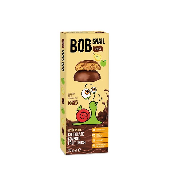 BOB SNAIL Ciasteczko owocowe jabłko-gruszka w mlecznej belgijskiej czekoladzie b/c 30g