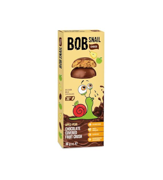 BOB SNAIL Ciasteczko owocowe jabłko-gruszka w mlecznej belgijskiej czekoladzie b/c 30g
