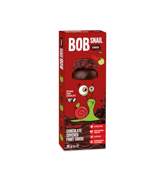 BOB SNAIL Ciasteczko owocowe jabłko-wiśnia w ciemnej belgijskiej czekoladzie b/c 30g