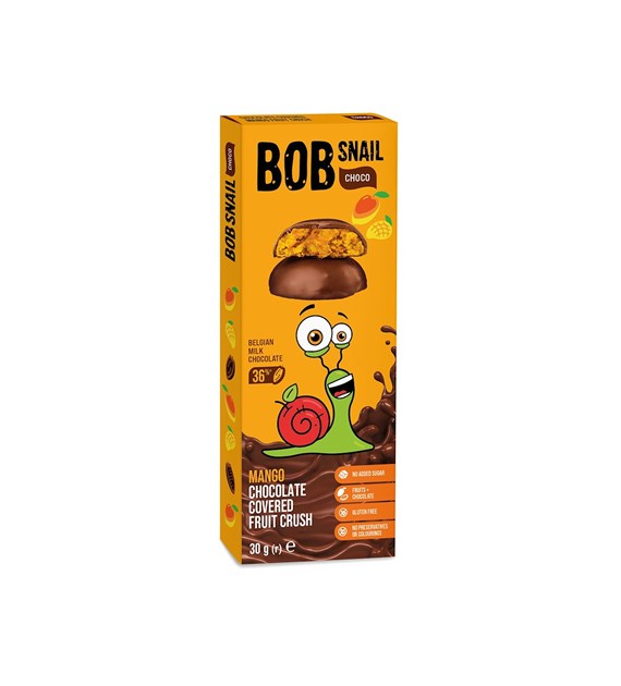 BOB SNAIL Ciasteczko owocowe mango w mlecznej belgijskiej czekoladzie b/c 30g