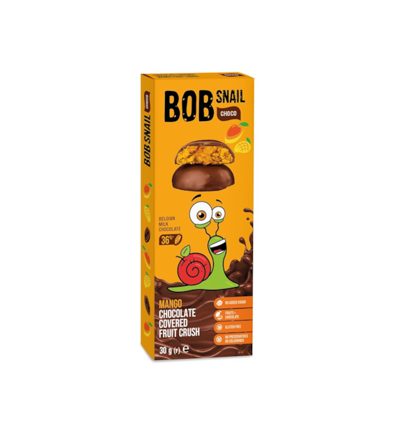 BOB SNAIL Ciasteczko owocowe mango w mlecznej belgijskiej czekoladzie b/c 30g