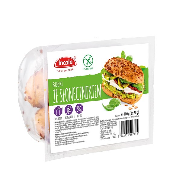 INCOLA Bezglutenowe bułki ze słonecznikiem b/g 100g