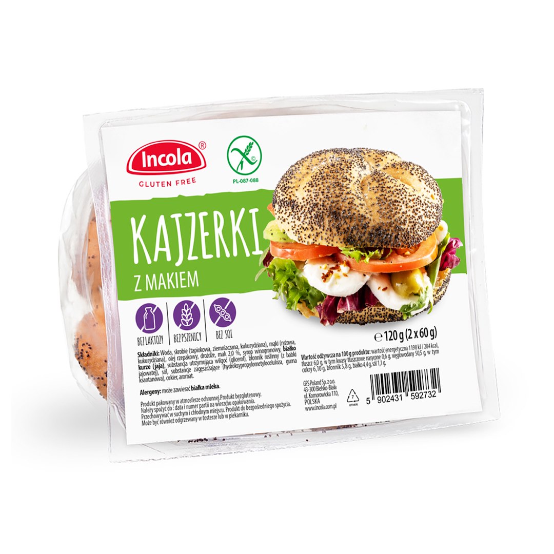INCOLA Bezglutenowa bułka kajzerka z makiem 120g
