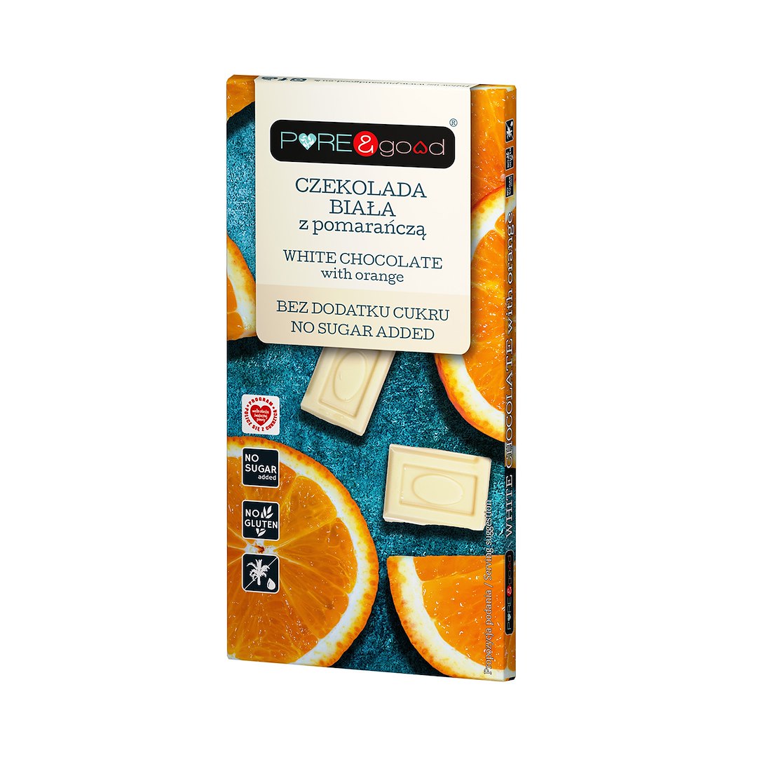 PURE&GOOD Czekolada biała z pomarańczą bez dodatku cukru 75g
