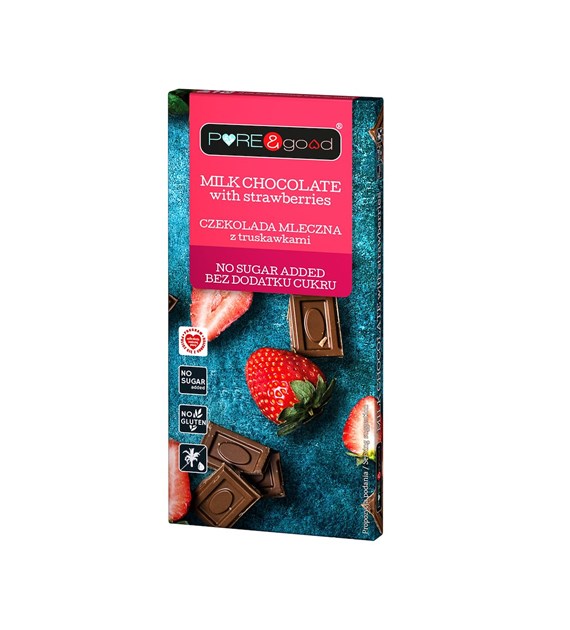 PURE&GOOD Czekolada mleczna z truskawkami b/c 75g
