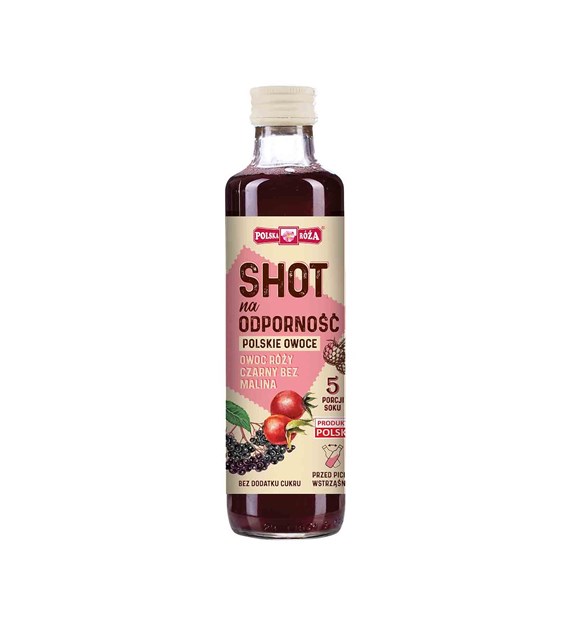 POLSKA RÓŻA SHOT na odporność polskie owoce (róża, czarny bez, malina) 250 ml