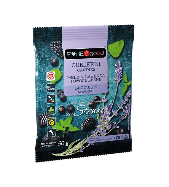 PURE&GOOD Cukierki z melisą, lawendą, owocami leśnymi b/c 50g