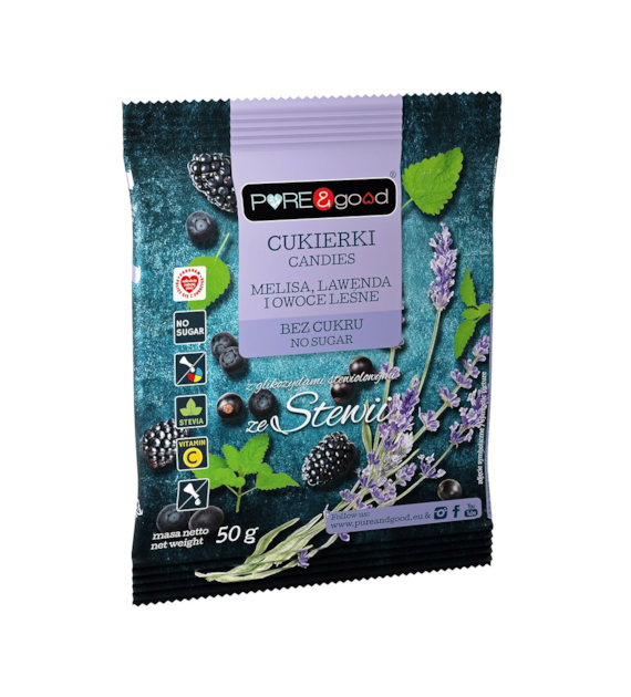 PURE&GOOD Cukierki z melisą, lawendą, owocami leśnymi b/c 50g