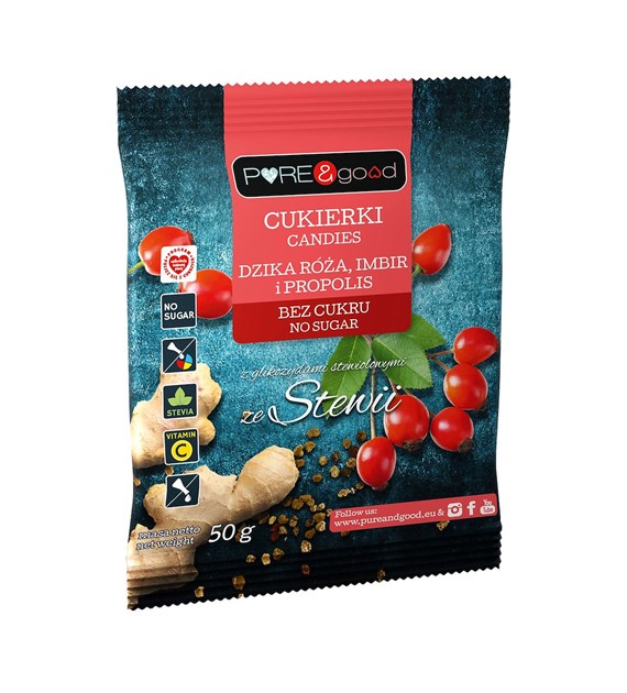 PURE&GOOD Cukierki z dziką różą, imbirem, propolisem b/c 50g