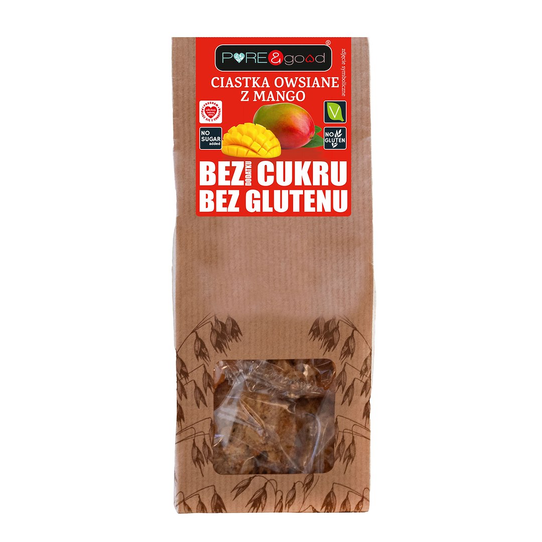 PURE&GOOD Ciastka owsiane z mango bez glutenu, bez dodatku cukru 150g