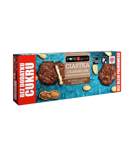 PURE&GOOD Ciastka z karmelem i z orzechami ziemnymi w czekoladzie mlecznej b/c 128g