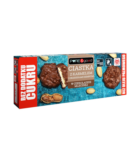 PURE&GOOD Ciastka z karmelem i z orzechami ziemnymi w czekoladzie mlecznej b/c 128g