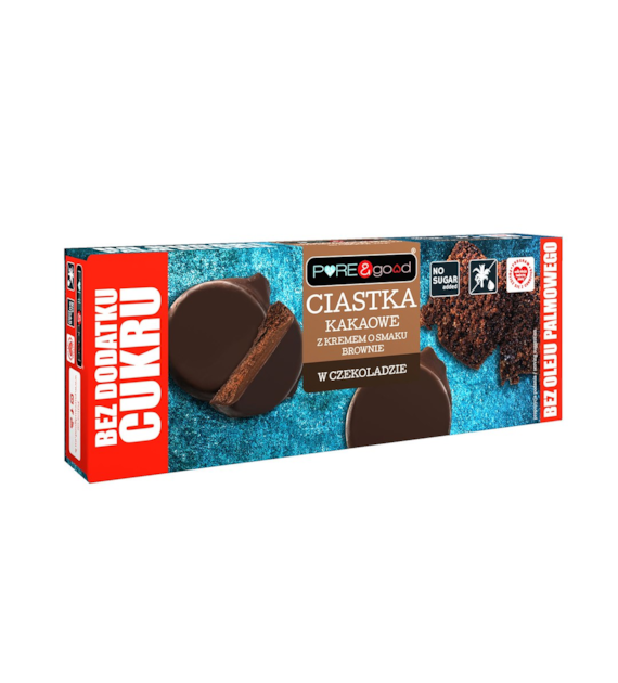 PURE&GOOD Ciastka kakaowe z kremem o smaku brownie w czekoladzie gorzkiej b/c 128g