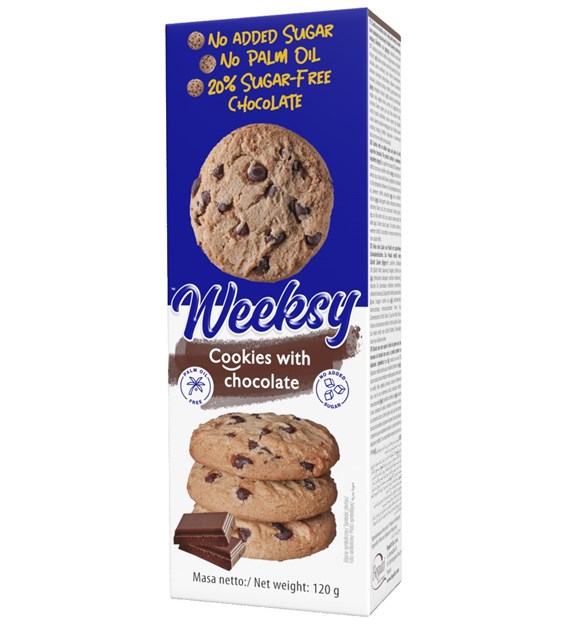 BOGUTTI Ciastka b/c z kawałkami czekolady bezcukrowej 120g WEEKSY