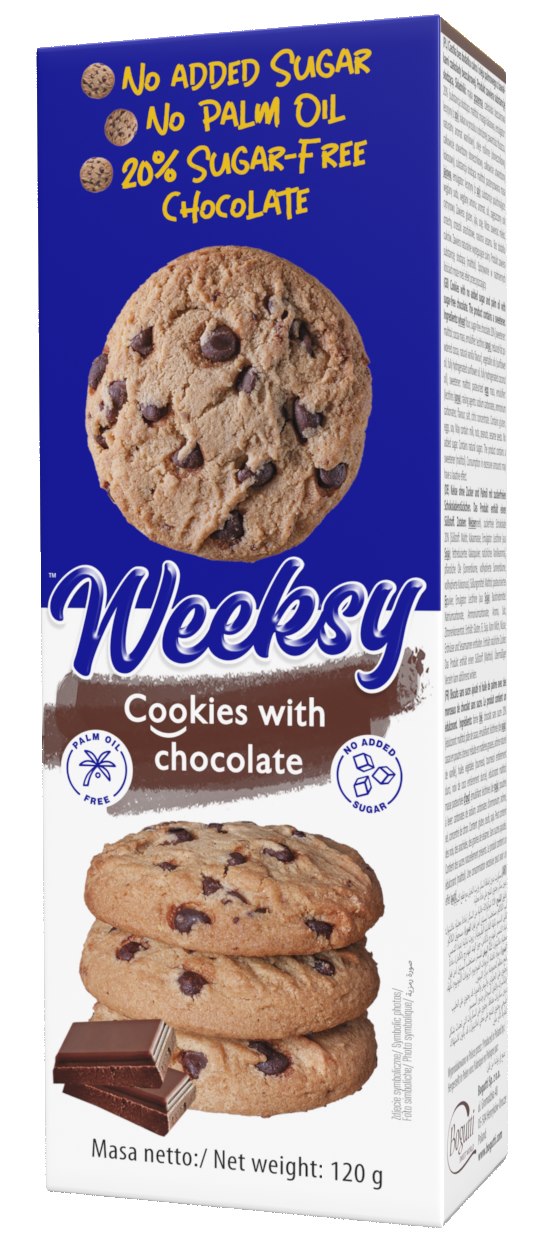 BOGUTTI Ciastka bez dodatku cukru z kawałkami czekolady bezcukrowej 120g WEEKSY