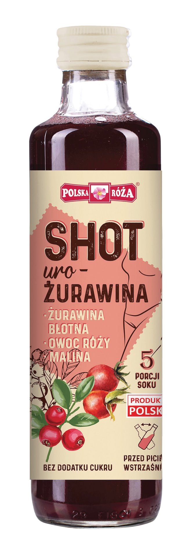 POLSKA RÓŻA SHOT żurawina, róża, malina 250 ml
