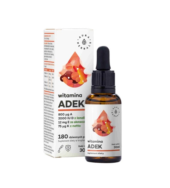 AURA Witaminy ADEK A+D3+E+K2mk krople 30ml