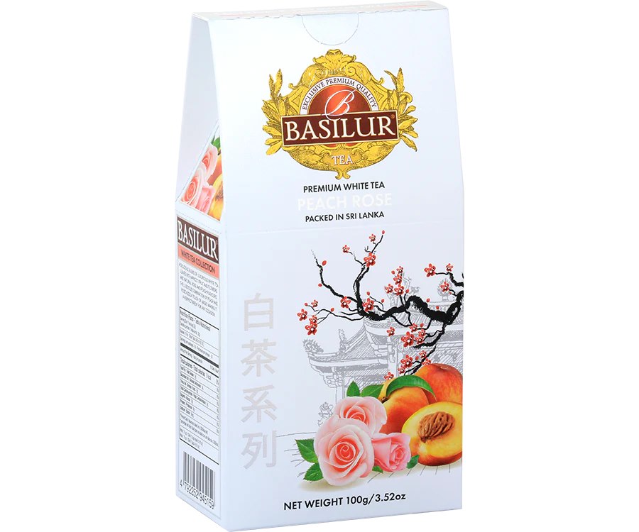 BASILUR Herbata - white peach rose stożek liść 100g
