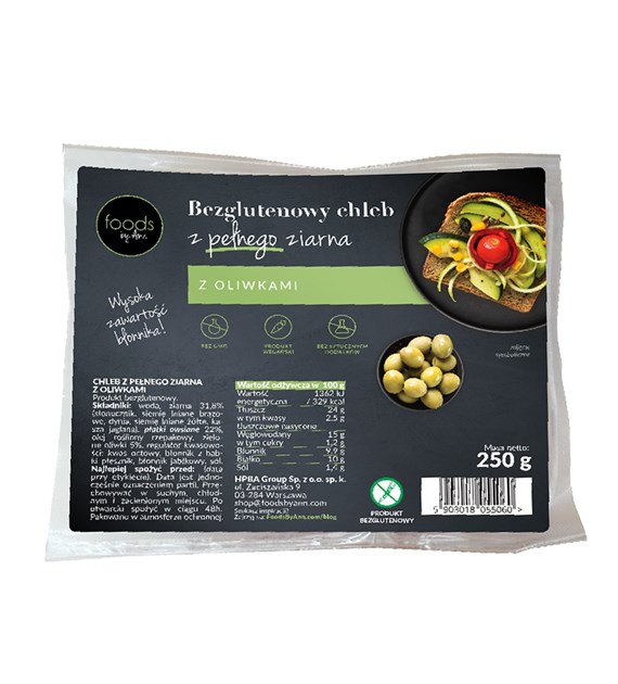 LEVANN Chleb pełnoziarnisty oliwki 250g