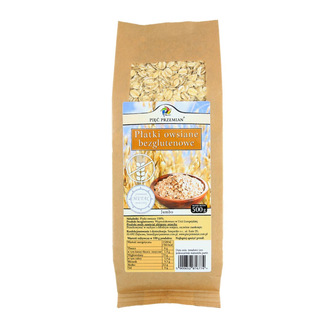 PIĘĆ PRZEMIAN Płatki owsiane jumbo b/g 500g