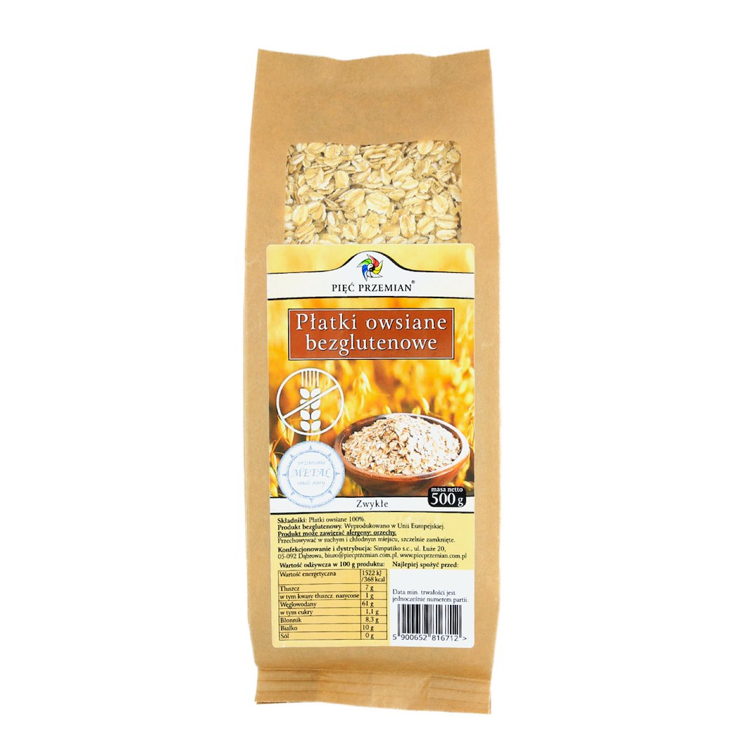 PIĘĆ PRZEMIAN Płatki owsiane zwykłe b/g 500g