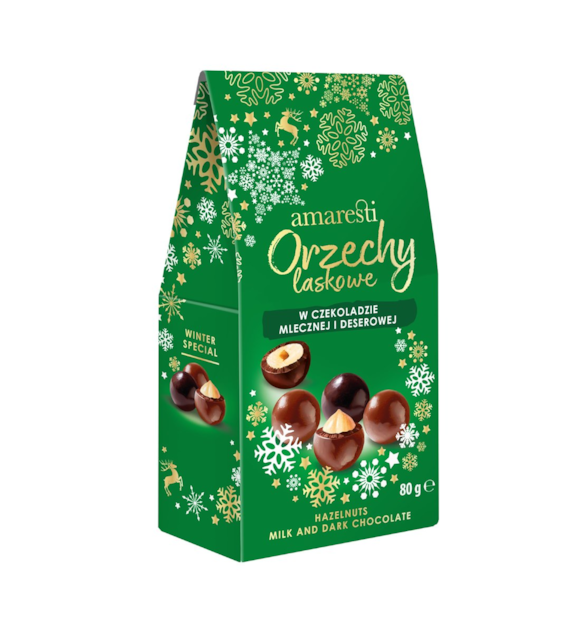 AMARESTI BN Orzechy laskowe w czekoladzie mlecznej, deserowej  80g