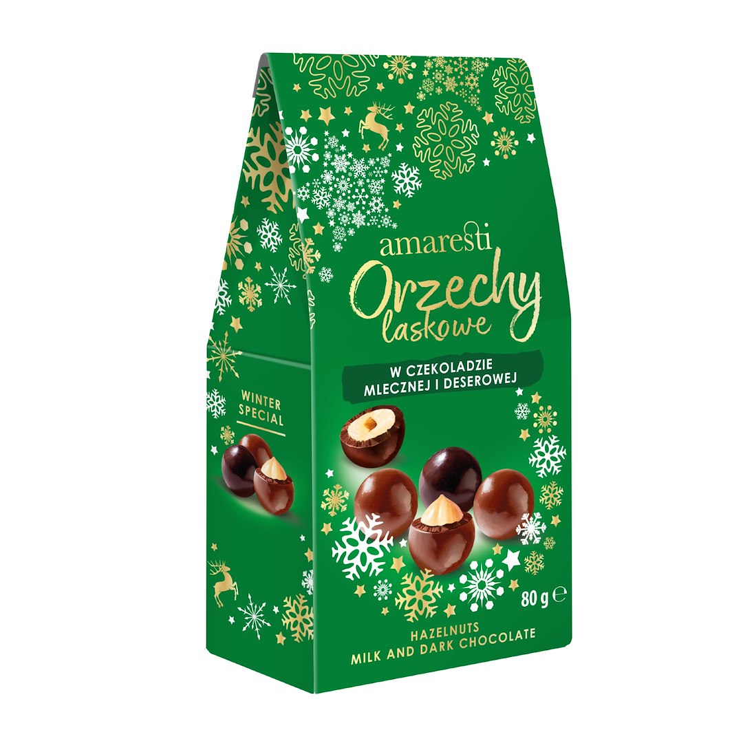 AMARESTI BN Orzechy laskowe w czekoladzie mlecznej, deserowej  80g