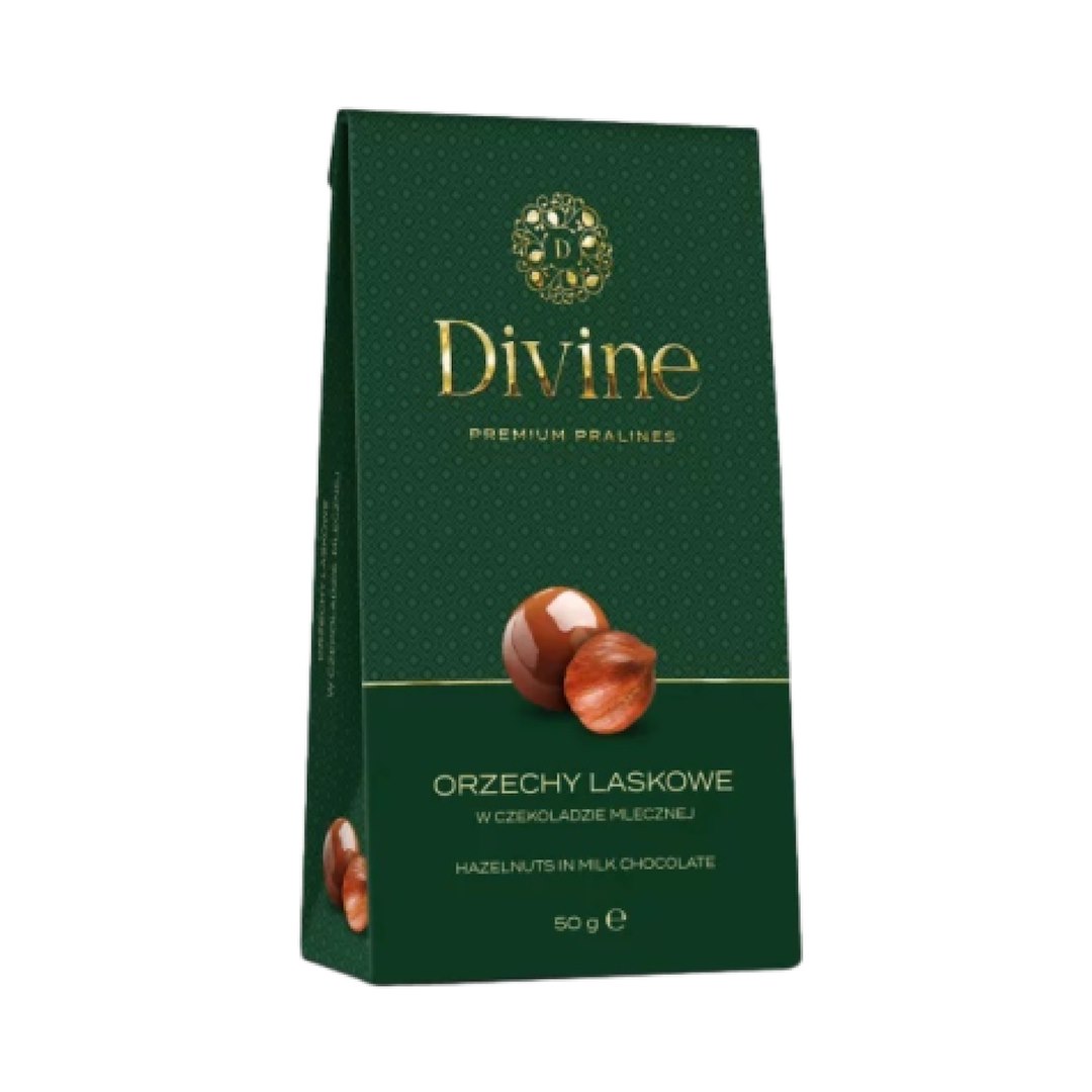 DIVINE Orzechy laskowe w czekoladzie mlecznej 50g