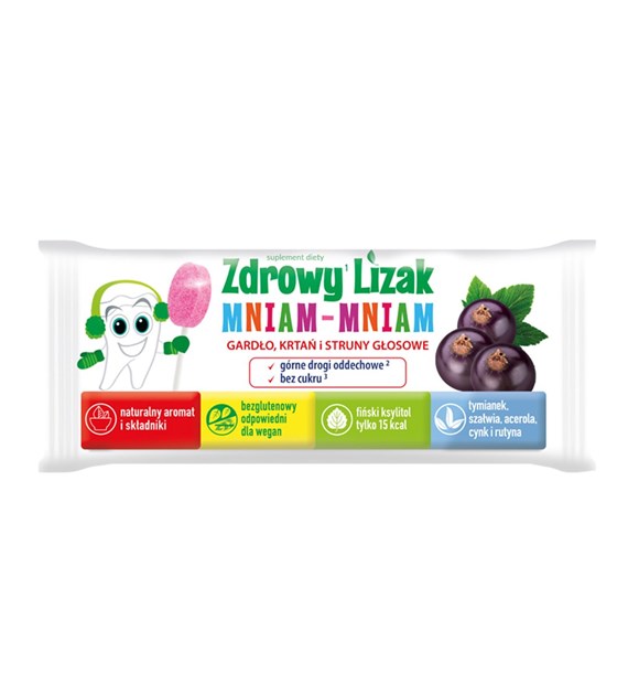 MNIAM-MNIAM Zdrowy Lizak na gardło, krtań i struny głosowe czarna porzeczka 6g