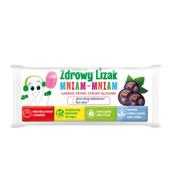 MNIAM-MNIAM Zdrowy Lizak na gardło, krtań i struny głosowe czarna porzeczka 6g