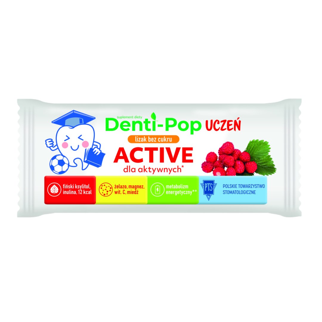MNIAM-MNIAM Zdrowy Lizak Denti-Pop Uczeń Active o smaku poziomkowym 6g