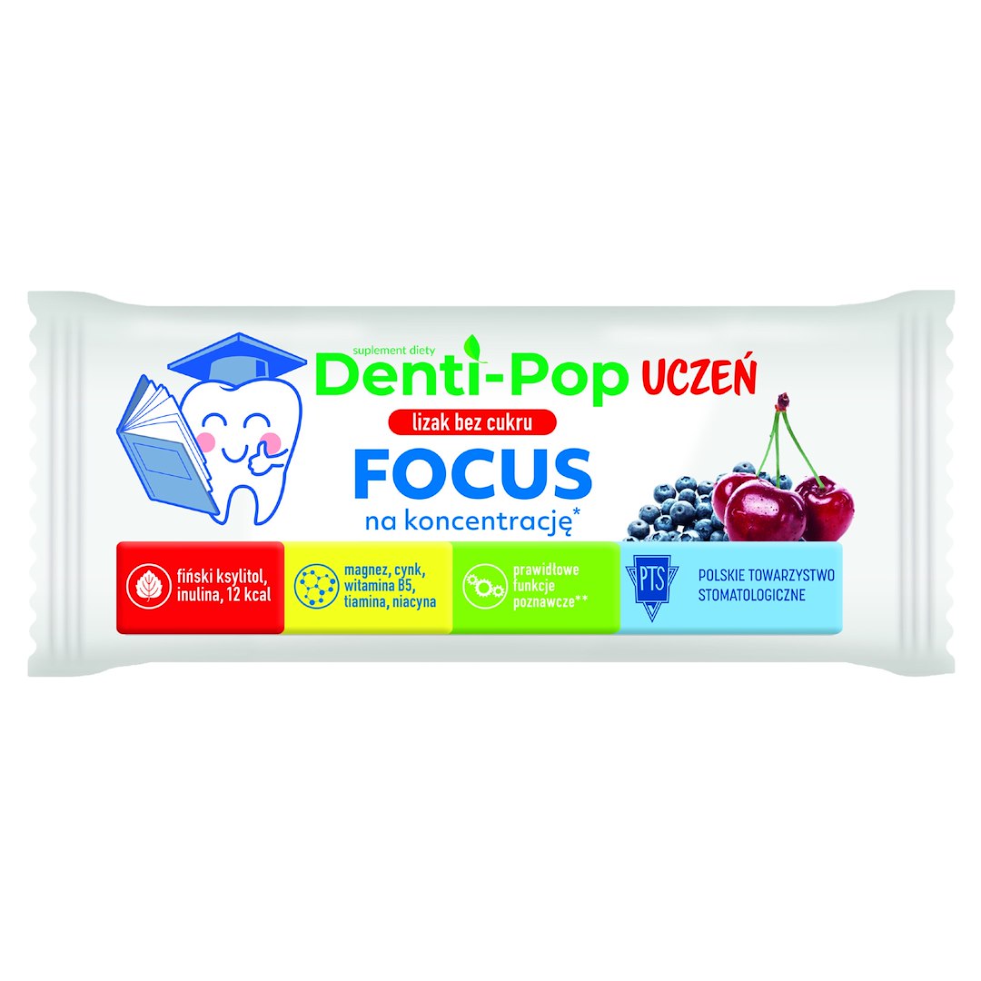 MNIAM-MNIAM Zdrowy Lizak Denti-Pop Uczeń Focus o smaku wiśniowo jagodowym 6g