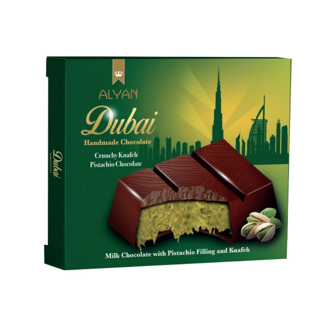 ALYAN Czekolada Dubajska Mleczna z Nadzieniem Pistacjowym i Kunafą 100g
