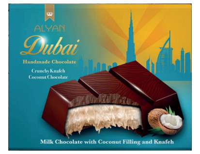 ALYAN Czekolada Dubajska Mleczna z Nadzieniem Kokosowym i Kunafą 100g