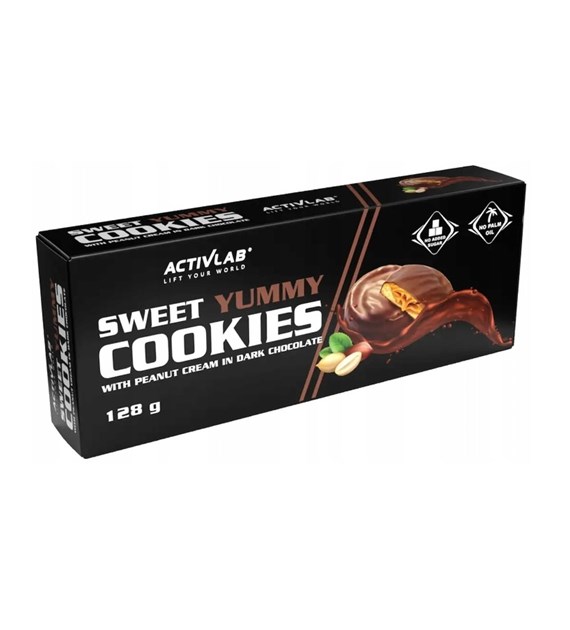 ACTIVLAB Sweet Yummy Cookies ciasteczka z kremem orzechowym w czekoladzie deserowej 128g