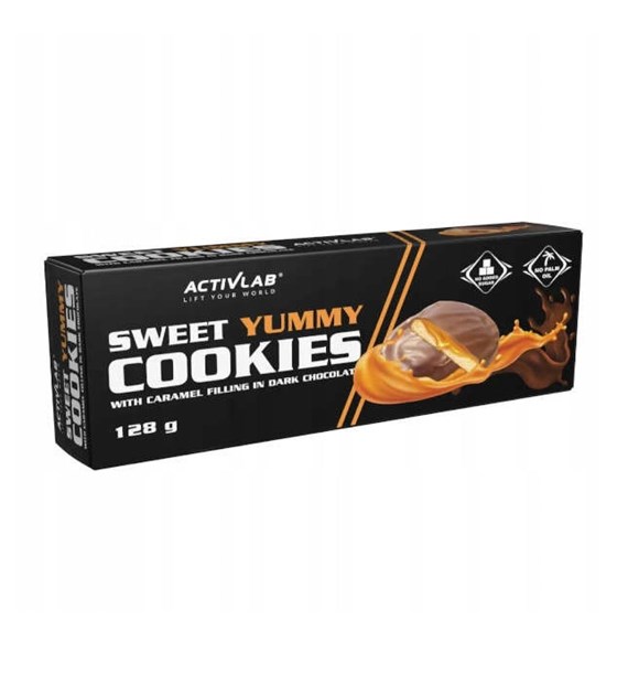 ACTIVLAB Sweet Yummy Cookies ciasteczka z nadzieniem karmelowym w czekoladzie deserowej 128g